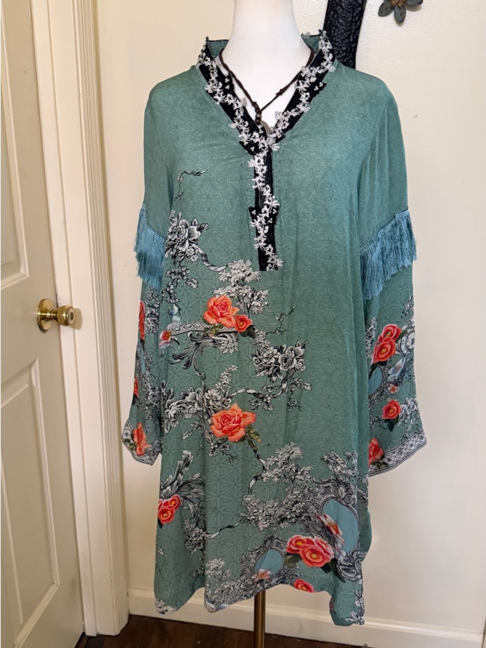 Silk Floral Fringe Tunic top could be worn as a dress